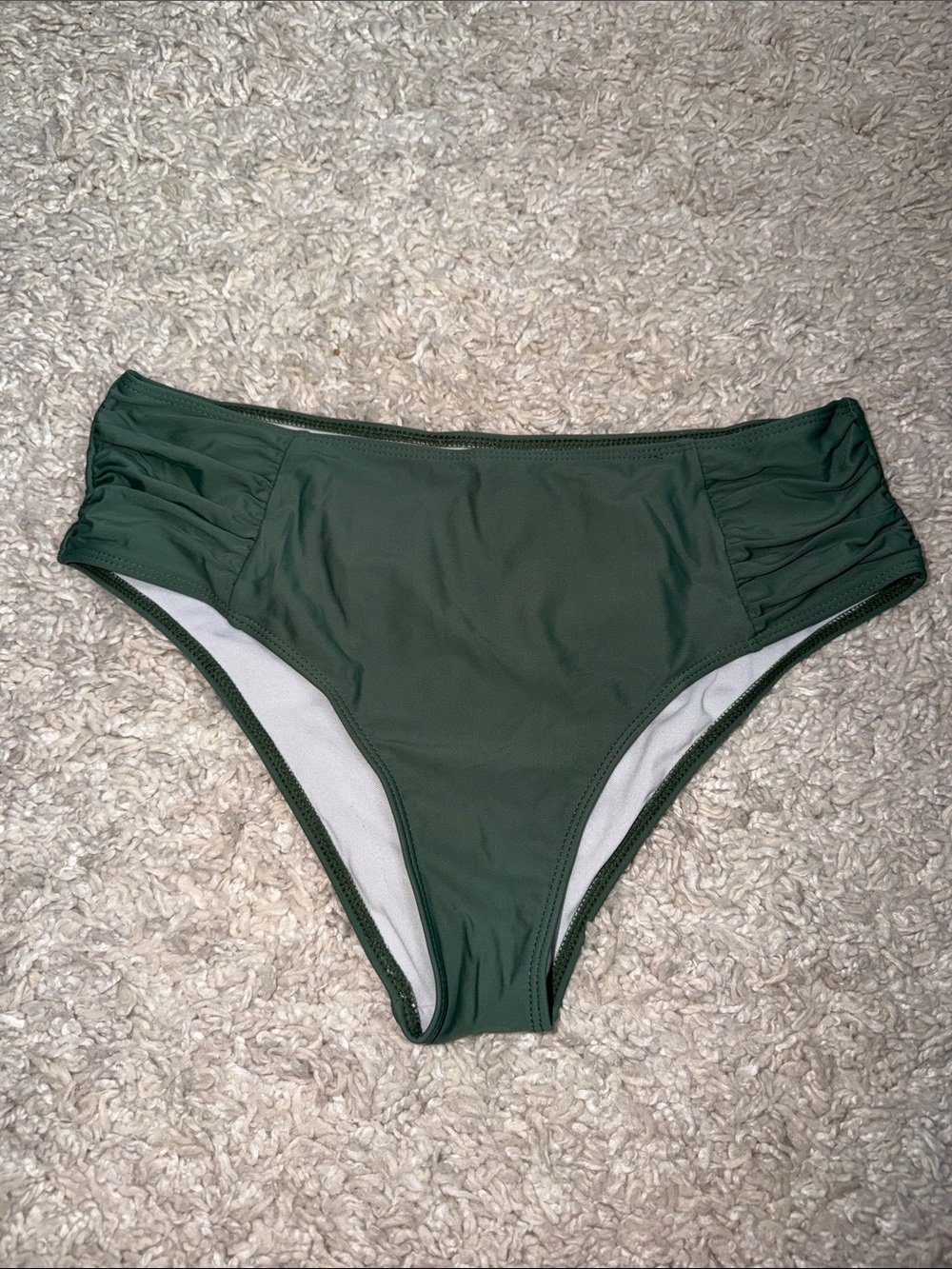 SHEIN Olive Green High-Waist Ruched Swim Bottom